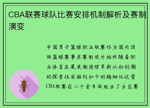 CBA联赛球队比赛安排机制解析及赛制演变